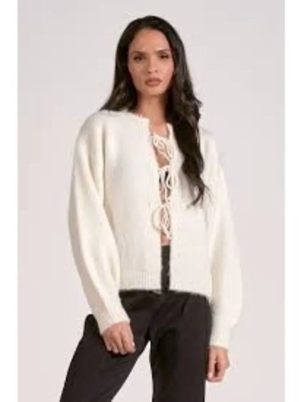Elan Women’s Ivory Oversized Long Sleeve Tie Front Sweater Size S